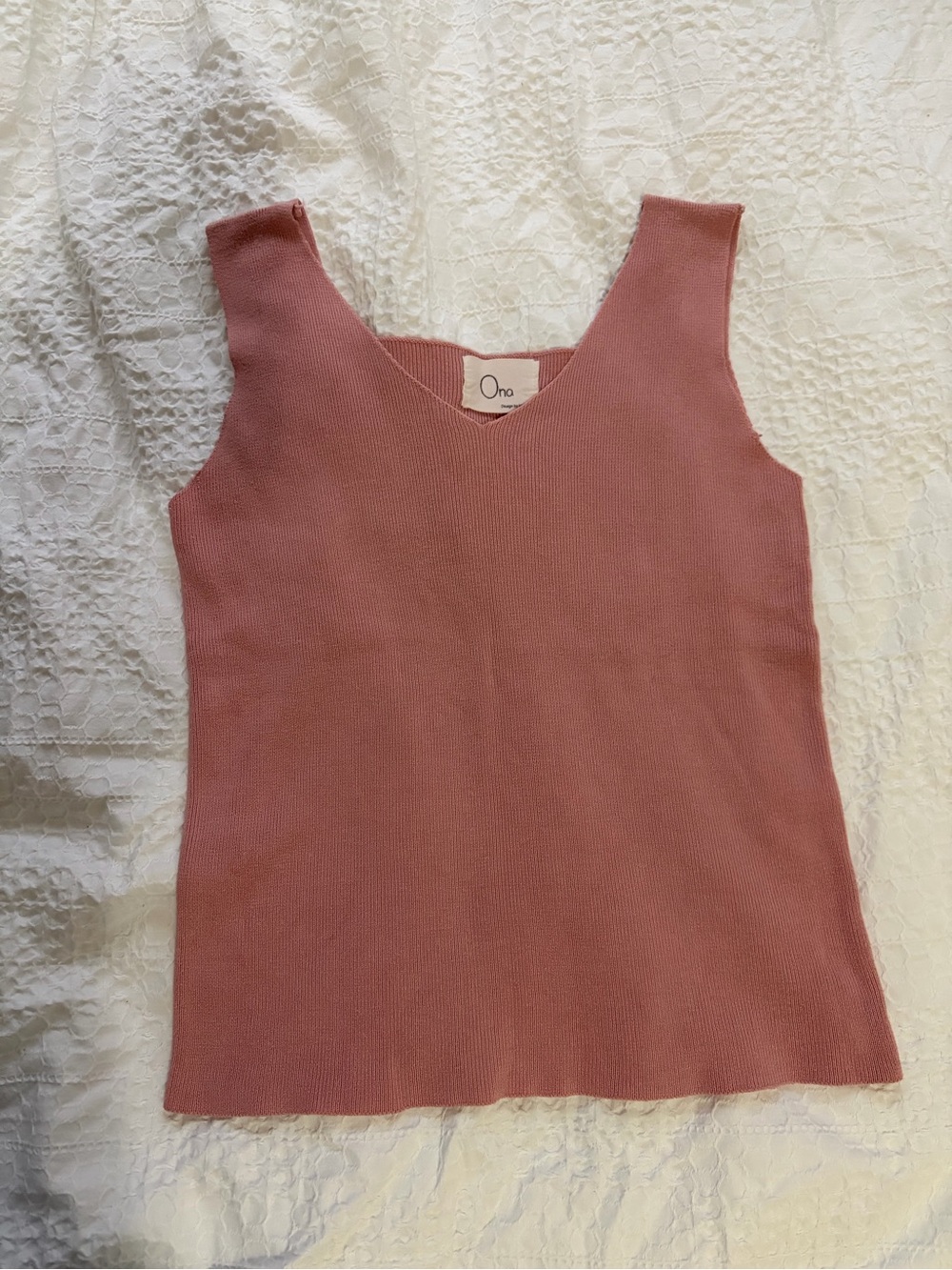 Pink Fine Knit V-neck Tank Top